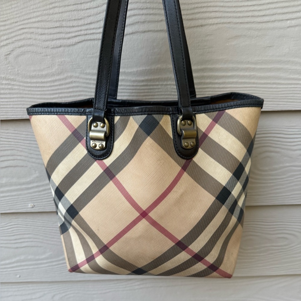 Burberry Classic Check Tote with Burgundy Accents - Picture 2 of 16